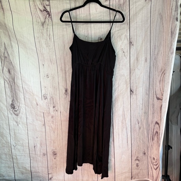 Anthropologie Giverny Midi Slip Satin Elegant Black Wrap Dress 12 - Picture 9 of 9